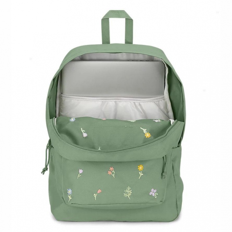 Mochila Para Portátil JanSport EMBROIDERED BLOSSOM BUNDLE Mochilas Verde | GCREC27902