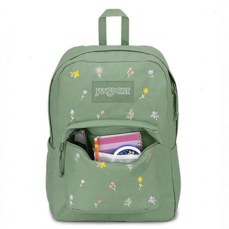 Mochila Para Portátil JanSport EMBROIDERED BLOSSOM BUNDLE Mochilas Verde | GCREC27902