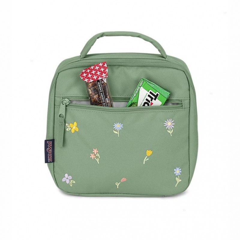 Mochila Para Portátil JanSport EMBROIDERED BLOSSOM BUNDLE Mochilas Verde | GCREC27902