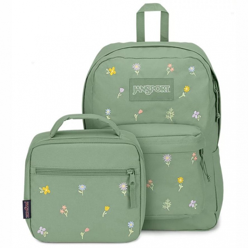 Mochila Para Portátil JanSport EMBROIDERED BLOSSOM BUNDLE Mochilas Verde | GCREC27902